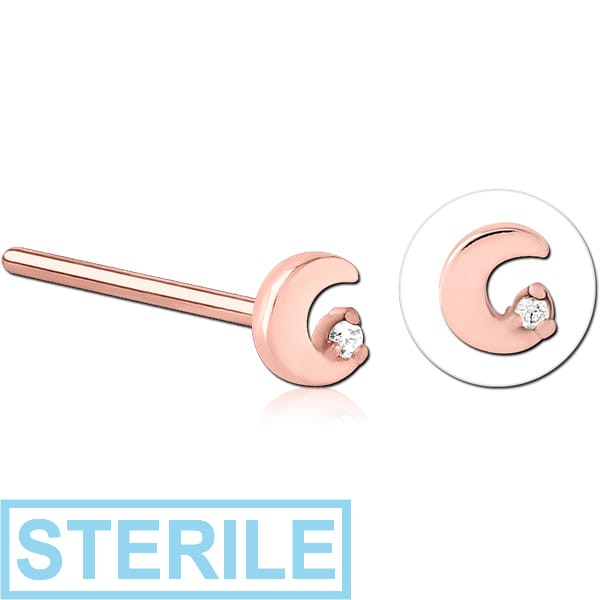 STERILE ROSE GOLD PVD COATED SURGICAL STEEL STRAIGHT JEWELLED NOSE STUD