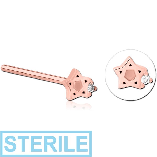 STERILE ROSE GOLD PVD COATED SURGICAL STEEL STRAIGHT JEWELLED NOSE STUD
