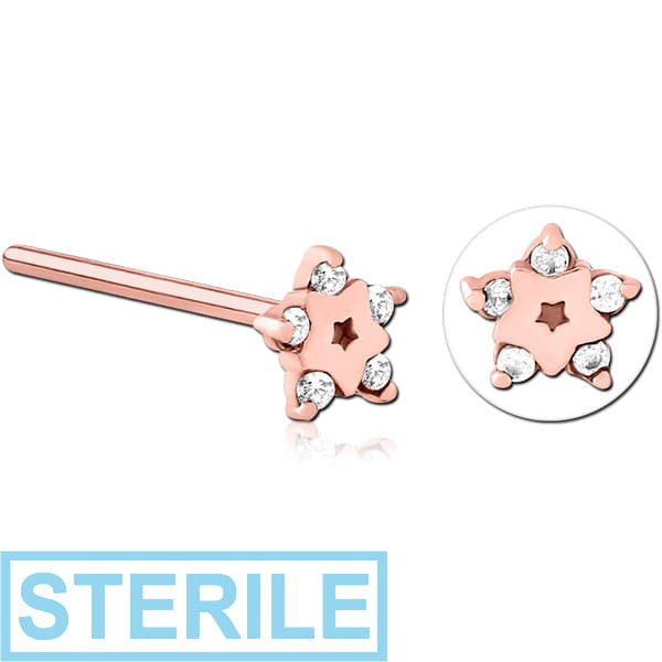 STERILE ROSE GOLD PVD COATED SURGICAL STEEL STRAIGHT JEWELLED NOSE STUD