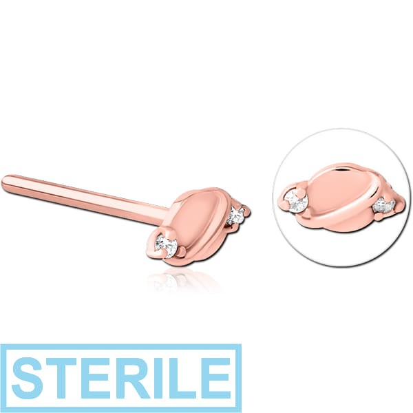 STERILE ROSE GOLD PVD COATED SURGICAL STEEL STRAIGHT JEWELLED NOSE STUD