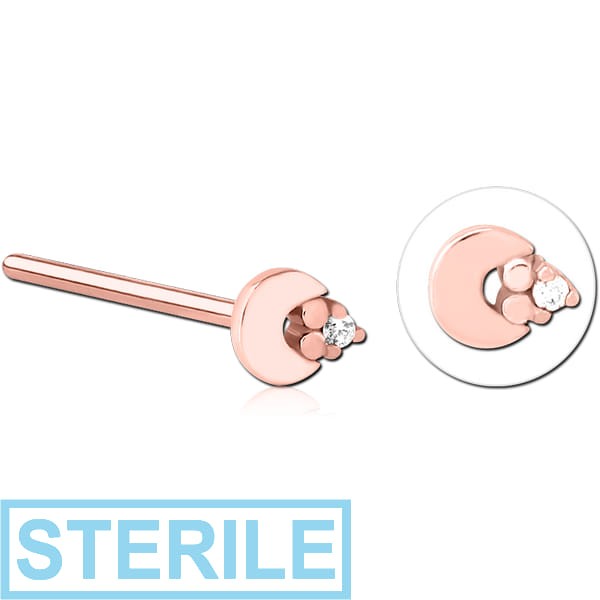 STERILE ROSE GOLD PVD COATED SURGICAL STEEL STRAIGHT JEWELLED NOSE STUD