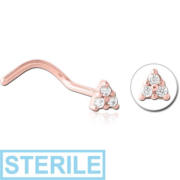 STERILE ROSE GOLD PVD COATED SURGICAL STEEL JEWELLED NOSE STUDS