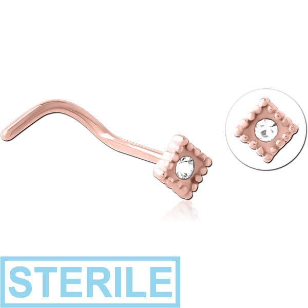 STERILE ROSE GOLD PVD COATED SURGICAL STEEL JEWELLED NOSE STUDS