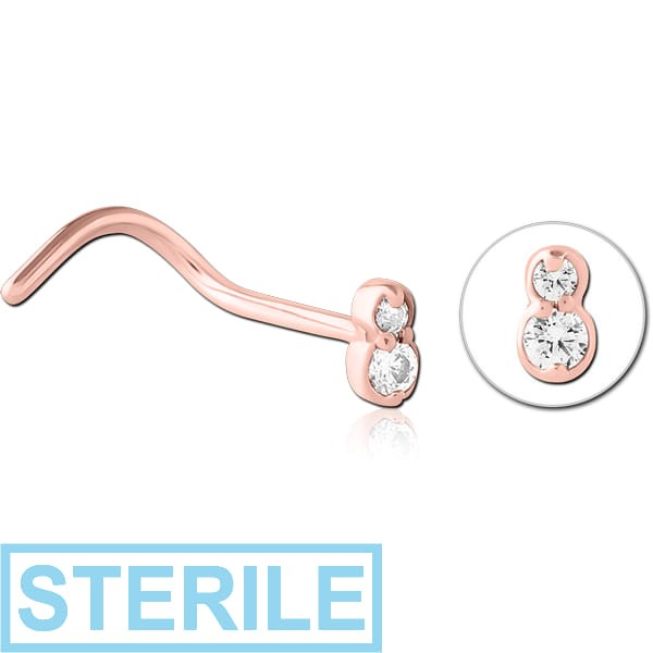 STERILE ROSE GOLD PVD COATED SURGICAL STEEL JEWELLED NOSE STUDS