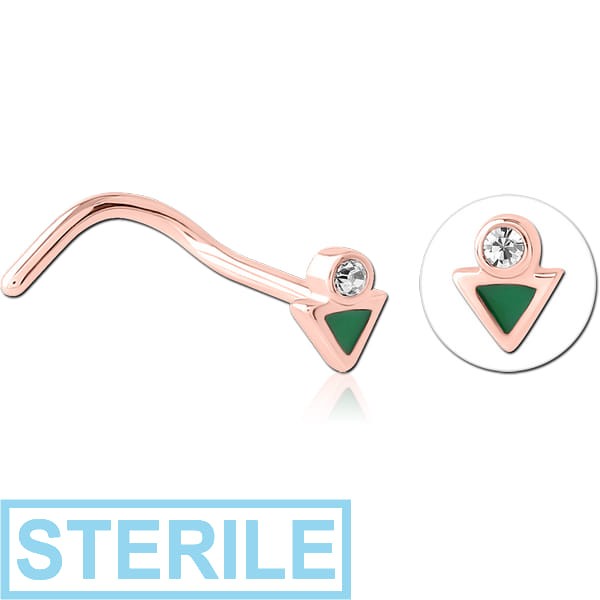 STERILE ROSE GOLD PVD COATED SURGICAL STEEL JEWELLED NOSE STUDS