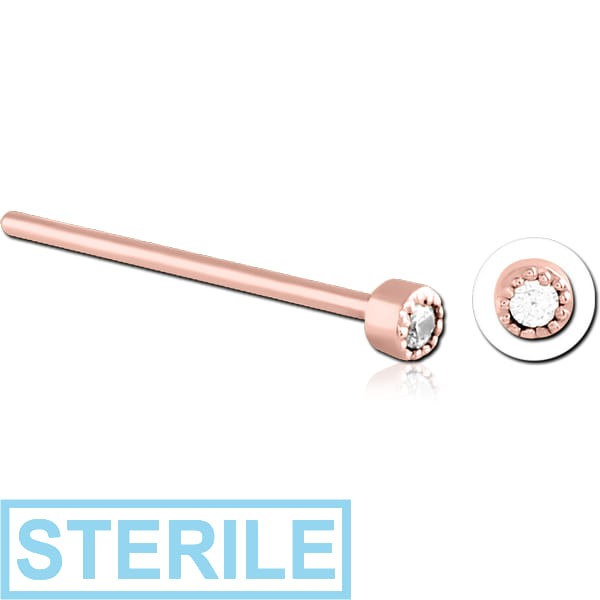 STERILE ROSE GOLD PVD COATED SURGICAL STEEL STRAIGHT JEWELLED NOSE STUD