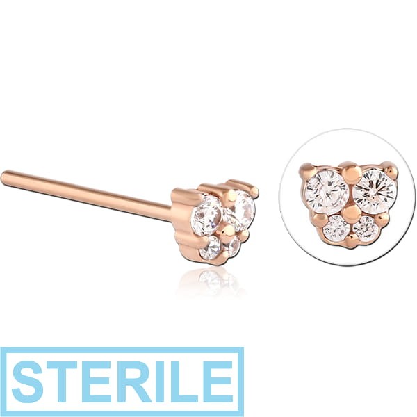 STERILE ROSE GOLD PVD COATED SURGICAL STEEL STRAIGHT JEWELLED NOSE STUD