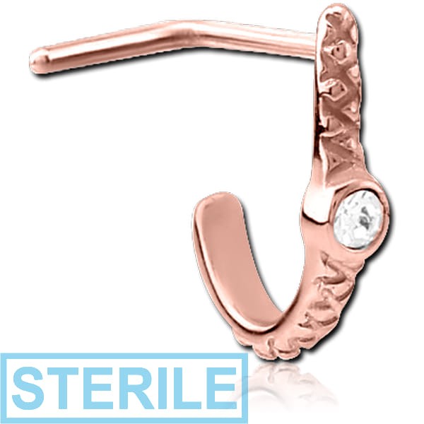 STERILE ROSE GOLD PVD COATED SURGICAL STEEL 90 DEGREE JEWELLED WRAP AROUND NOSE STUD - EYE