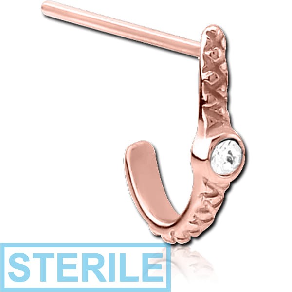 STERILE ROSE GOLD PVD COATED SURGICAL STEEL STRAIGHT JEWELLED WRAP AROUND NOSE STUD - EYE