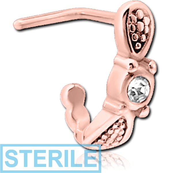 STERILE ROSE GOLD PVD COATED SURGICAL STEEL 90 DEGREE JEWELLED WRAP AROUND NOSE STUD - DOTS AND GEM