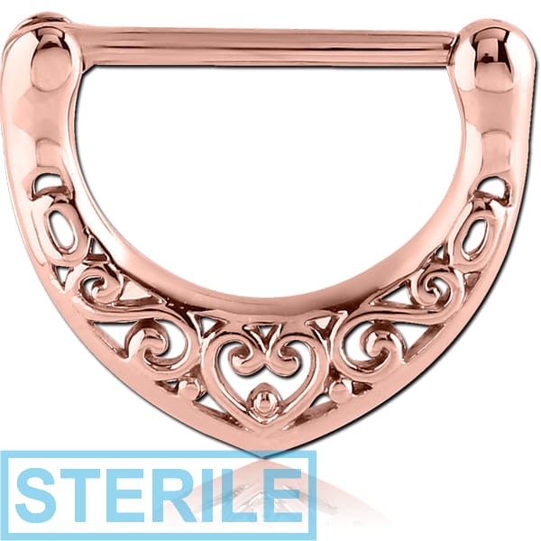 STERILE ROSE GOLD PVD COATED SURGICAL STEEL NIPPLE CLICKER - FILIGREE