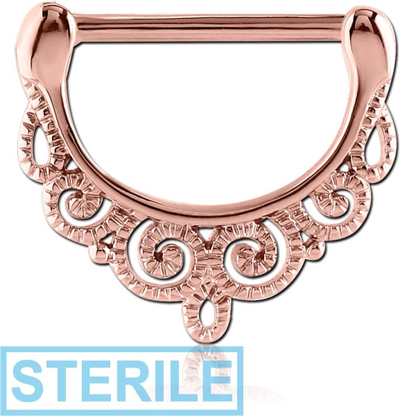 STERILE ROSE GOLD PVD COATED SURGICAL STEEL NIPPLE CLICKER - FILIGREE