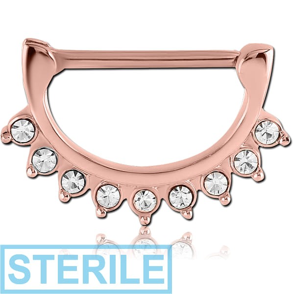 STERILE ROSE GOLD PVD COATED SURGICAL STEEL JEWELLED NIPPLE CLICKER