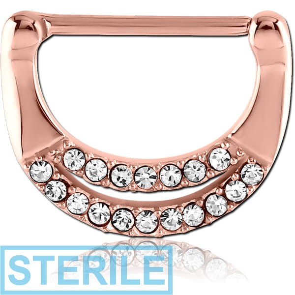 STERILE ROSE GOLD PVD COATED SURGICAL STEEL JEWELLED NIPPLE CLICKER
