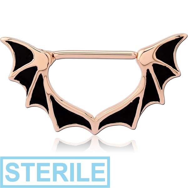 STERILE ROSE GOLD PVD COATED SURGICAL STEEL NIPPLE CLICKER - BAT WINGS