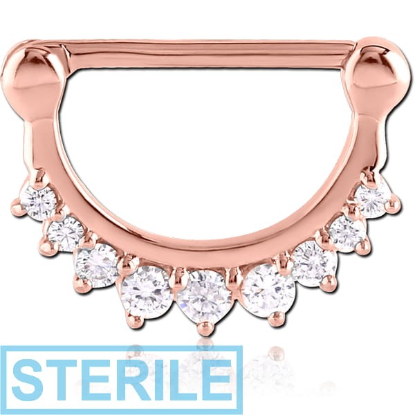 STERILE ROSE GOLD PVD COATED SURGICAL STEEL JEWELLED NIPPLE CLICKER