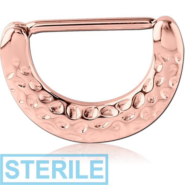STERILE ROSE GOLD PVD COATED SURGICAL STEEL NIPPLE CLICKER - HAMMERED TEXTURE