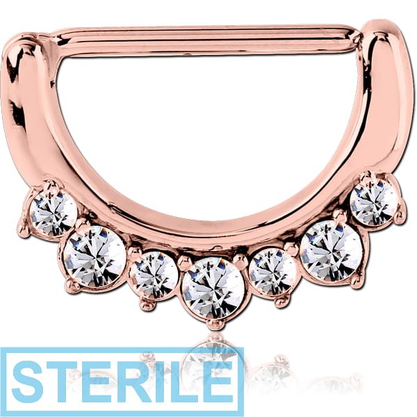 STERILE ROSE GOLD PVD COATED SURGICAL STEEL JEWELLED NIPPLE CLICKER