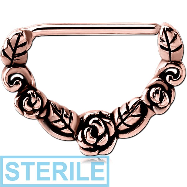 STERILE ROSE GOLD PVD COATED SURGICAL STEEL NIPPLE CLICKER - ROSES