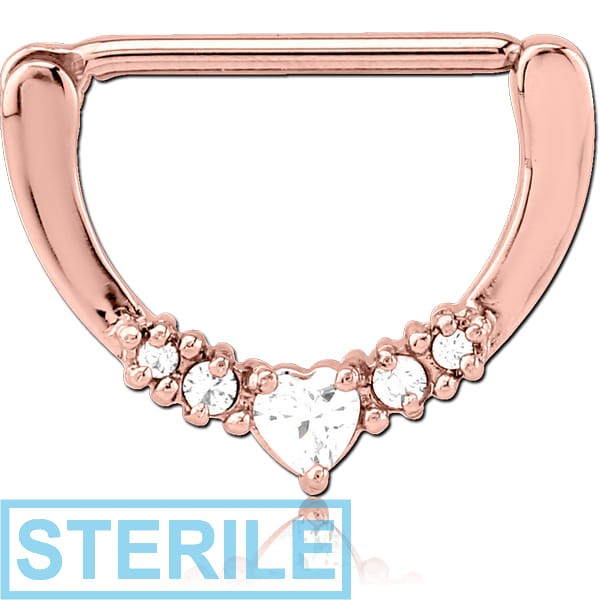 STERILE ROSE GOLD PVD COATED SURGICAL STEEL JEWELLED NIPPLE CLICKER
