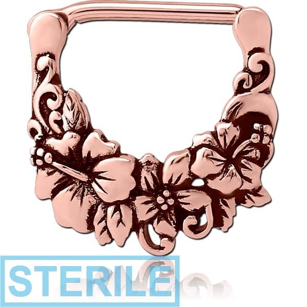 STERILE ROSE GOLD PVD COATED SURGICAL STEEL NIPPLE CLICKER - FLOWERS