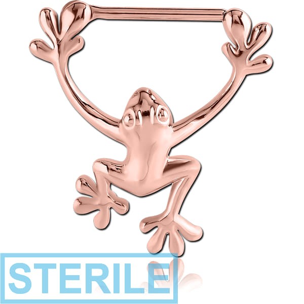 STERILE ROSE GOLD PVD COATED SURGICAL STEEL NIPPLE CLICKER - FROG