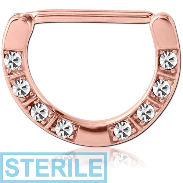 STERILE ROSE GOLD PVD COATED SURGICAL STEEL JEWELLED NIPPLE CLICKER