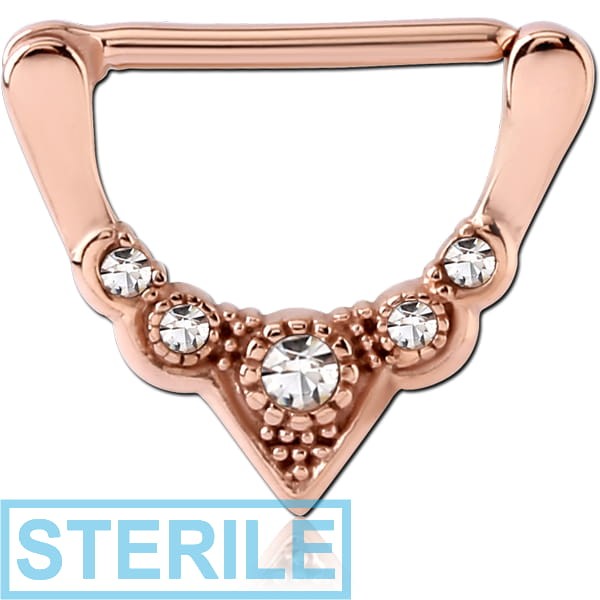 STERILE ROSE GOLD PVD COATED SURGICAL STEEL JEWELLED NIPPLE CLICKER - FILIGREE