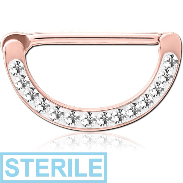STERILE ROSE GOLD PVD COATED SURGICAL STEEL CRYSTALINE JEWELLED NIPPLE CLICKER