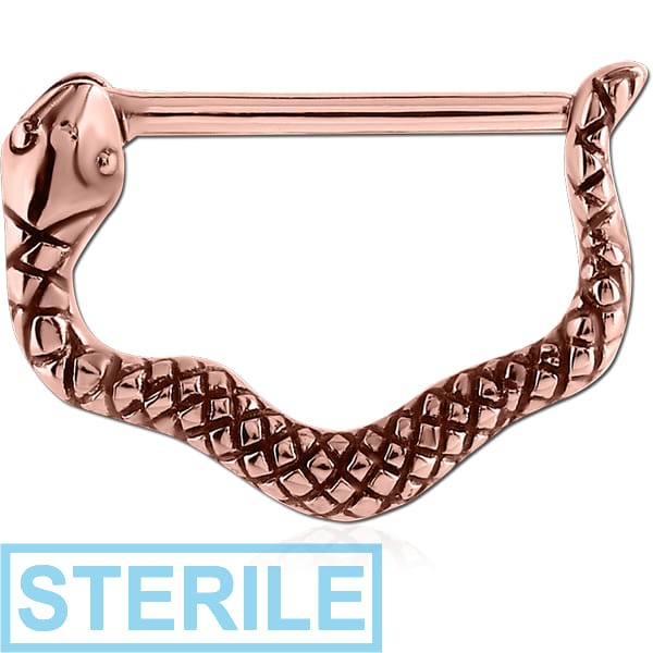 STERILE ROSE GOLD PVD COATED SURGICAL STEEL NIPPLE CLICKER - SNAKE