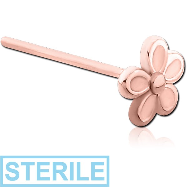 STERILE ROSE GOLD PVD COATED SURGICAL STEEL STRAIGHT NOSE STUD - FLOWER