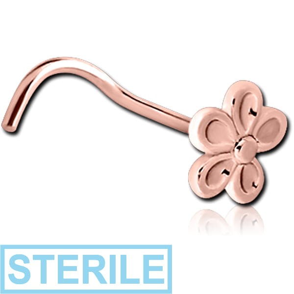STERILE ROSE GOLD PVD COATED SURGICAL STEEL CURVED NOSE STUD - FLOWER