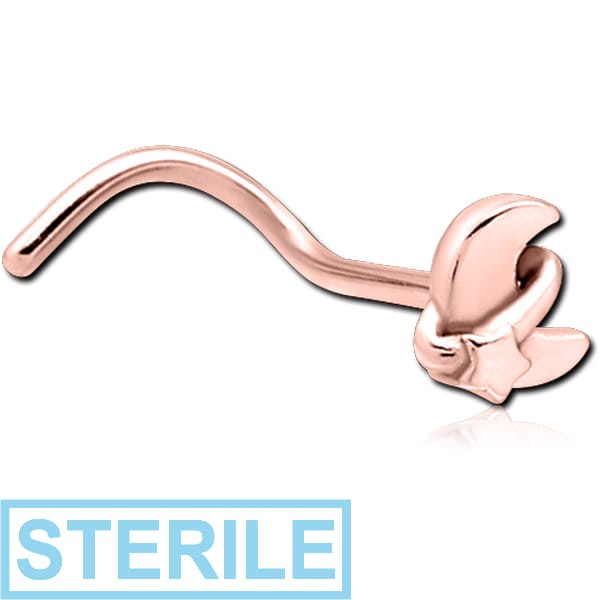 STERILE ROSE GOLD PVD COATED SURGICAL STEEL CURVED NOSE STUD - ANNULAR ECLIPSE AND STAR