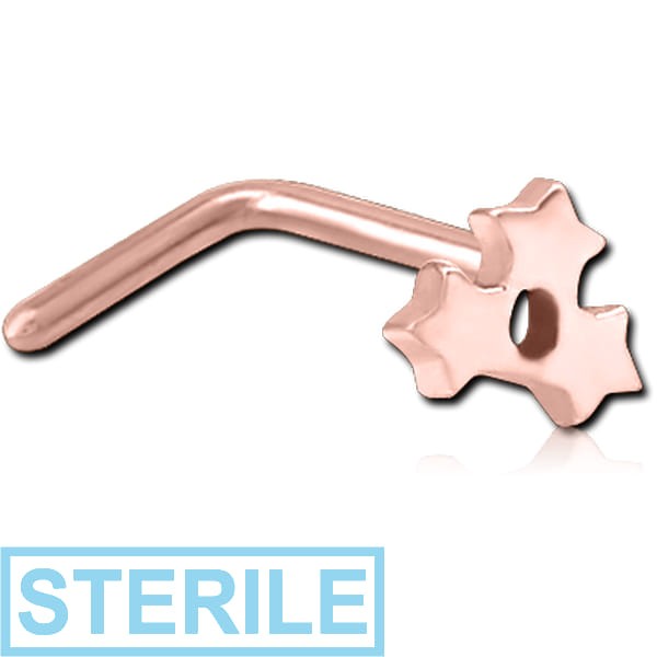 STERILE ROSE GOLD PVD COATED SURGICAL STEEL 90 DEGREE NOSE STUD - TRIPLE STAR