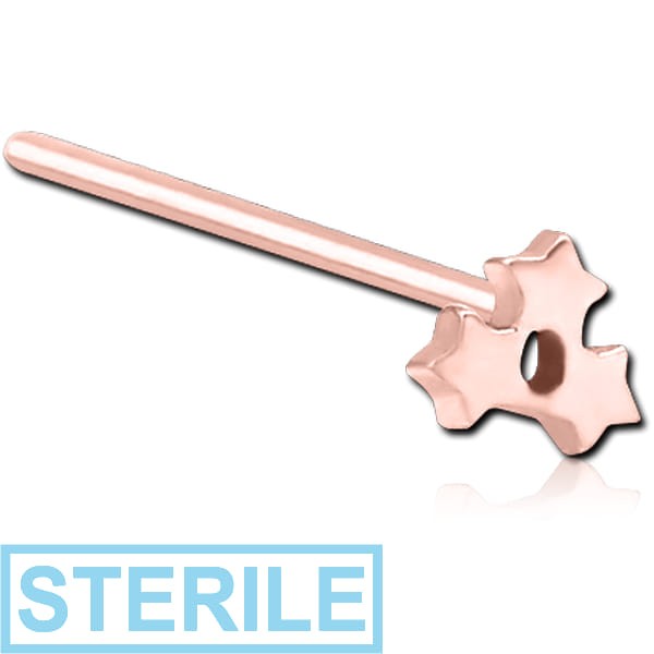 STERILE ROSE GOLD PVD COATED SURGICAL STEEL STRAIGHT NOSE STUD - TRIPLE STAR
