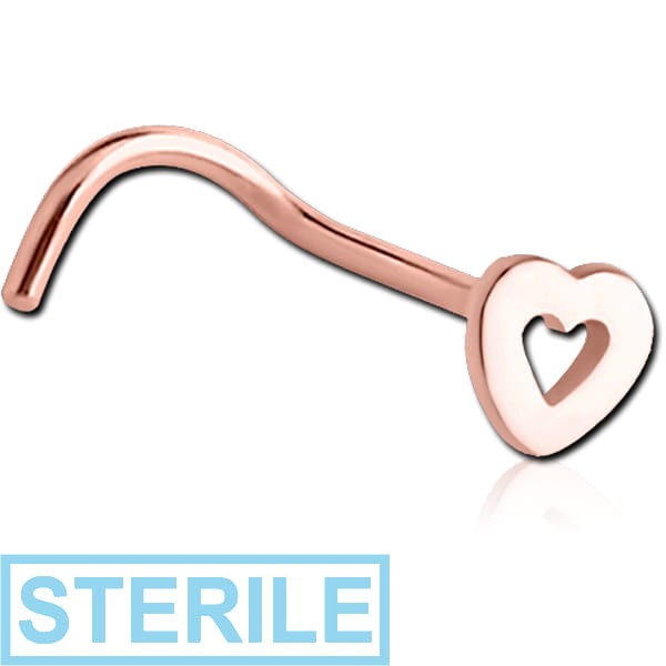 STERILE ROSE GOLD PVD COATED SURGICAL STEEL CURVED NOSE STUD - HEART