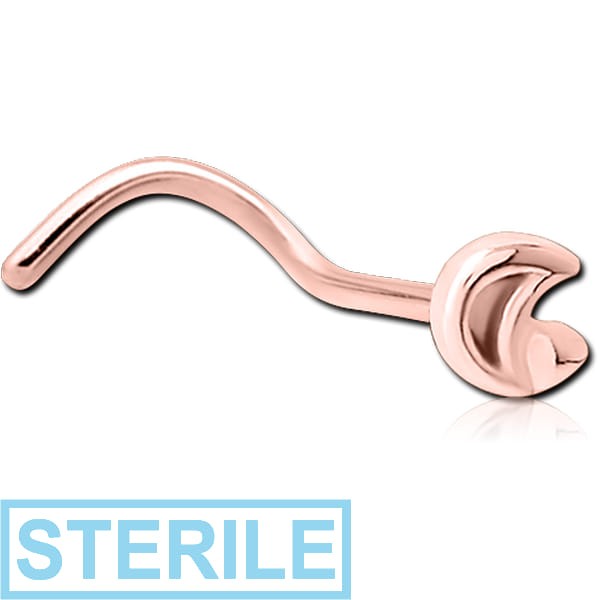 STERILE ROSE GOLD PVD COATED SURGICAL STEEL CURVED NOSE STUD