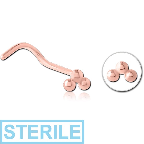 STERILE ROSE GOLD PVD COATED SURGICAL STEEL CURVED NOSE STUD