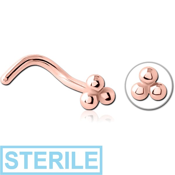 STERILE ROSE GOLD PVD COATED SURGICAL STEEL CURVED NOSE STUD