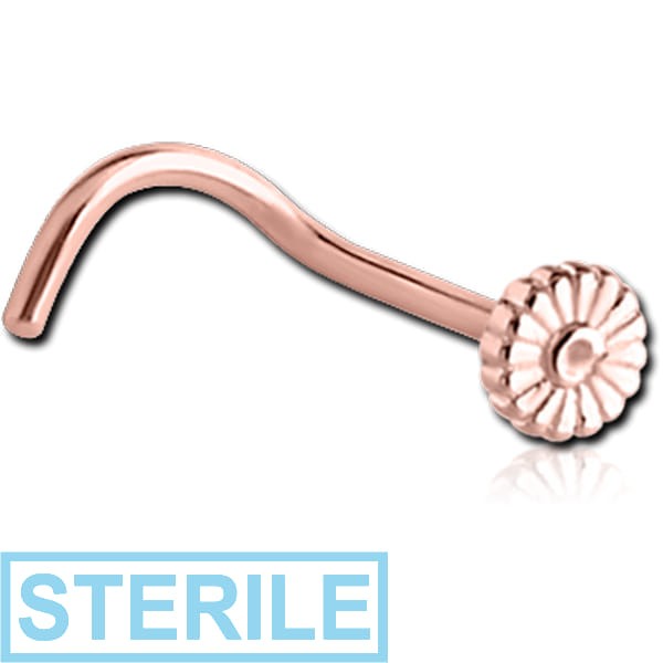 STERILE ROSE GOLD PVD COATED SURGICAL STEEL CURVED NOSE STUD - FLOWER