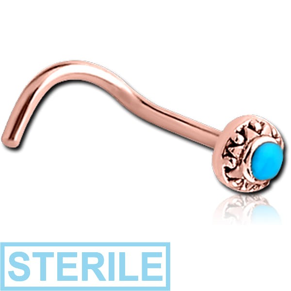 STERILE ROSE GOLD PVD COATED SURGICAL STEEL CURVED NOSE STUD - CIRCLE