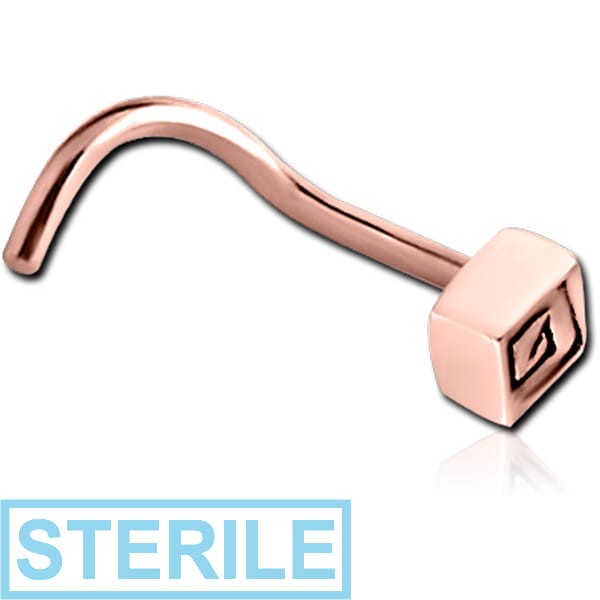 STERILE ROSE GOLD PVD COATED SURGICAL STEEL CURVED NOSE STUD - RHOMBUS