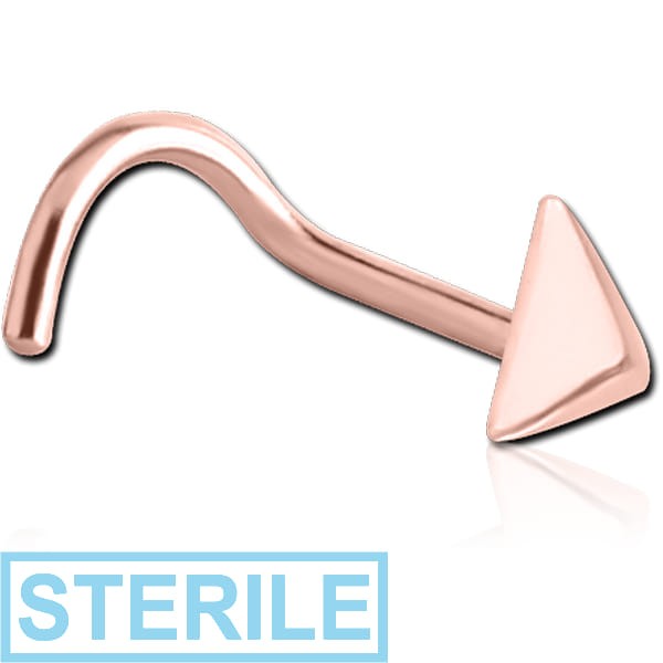 STERILE ROSE GOLD PVD COATED SURGICAL STEEL CURVED NOSE STUD - 3D TRIANGLE