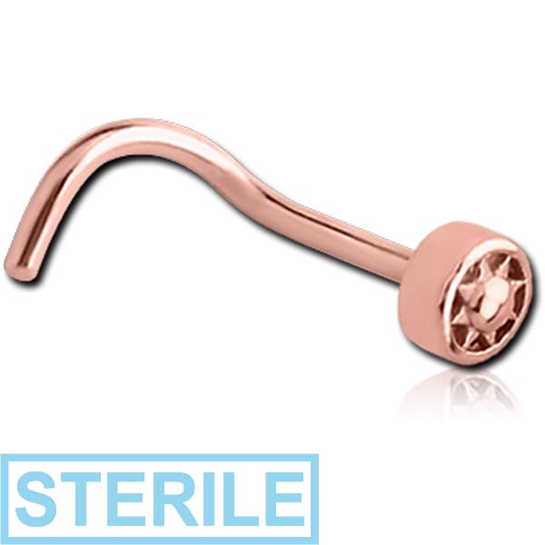 STERILE ROSE GOLD PVD COATED SURGICAL STEEL CURVED NOSE STUD - SUN IN CIRCLE