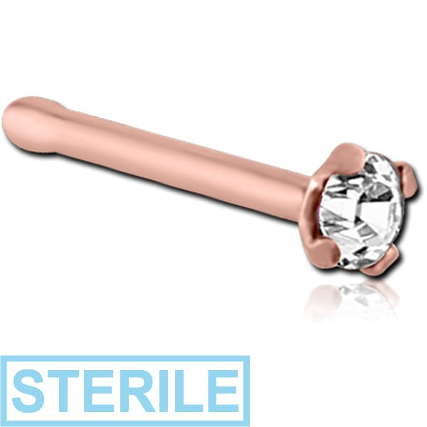 STERILE ROSE GOLD PVD COATED SURGICAL STEEL PRONG SET 1.5MM JEWELLED NOSE BONE