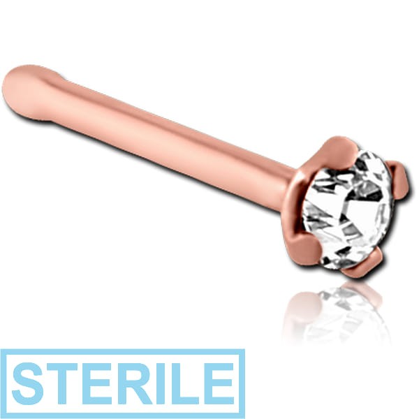 STERILE ROSE GOLD PVD COATED SURGICAL STEEL PRONG SET 2MM JEWELLED NOSE BONE