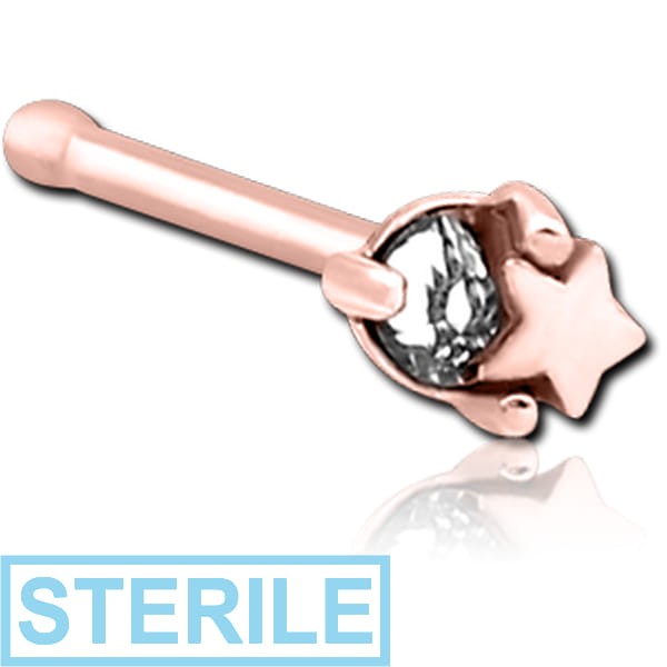 STERILE ROSE GOLD PVD COATED SURGICAL STEEL JEWELLED NOSE BONE