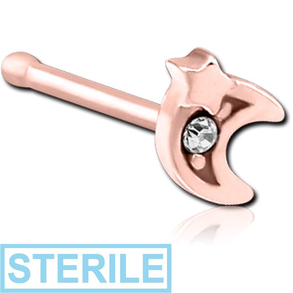 STERILE ROSE GOLD PVD COATED SURGICAL STEEL JEWELLED NOSE BONE