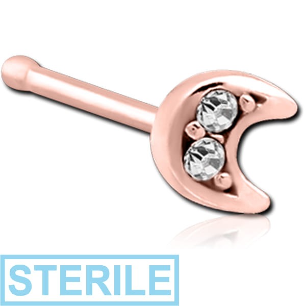 STERILE ROSE GOLD PVD COATED SURGICAL STEEL JEWELLED NOSE BONE