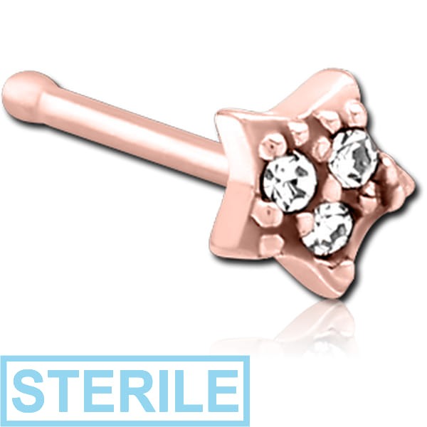 STERILE ROSE GOLD PVD COATED SURGICAL STEEL JEWELLED NOSE BONE - STAR